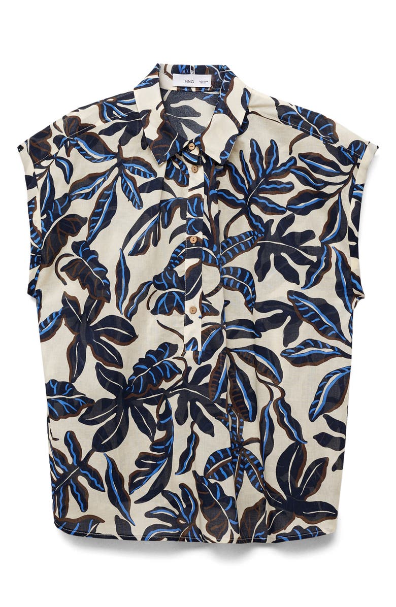 MANGO Print Cotton Shirt, Main, color, Ecru/ Blue/ Navy