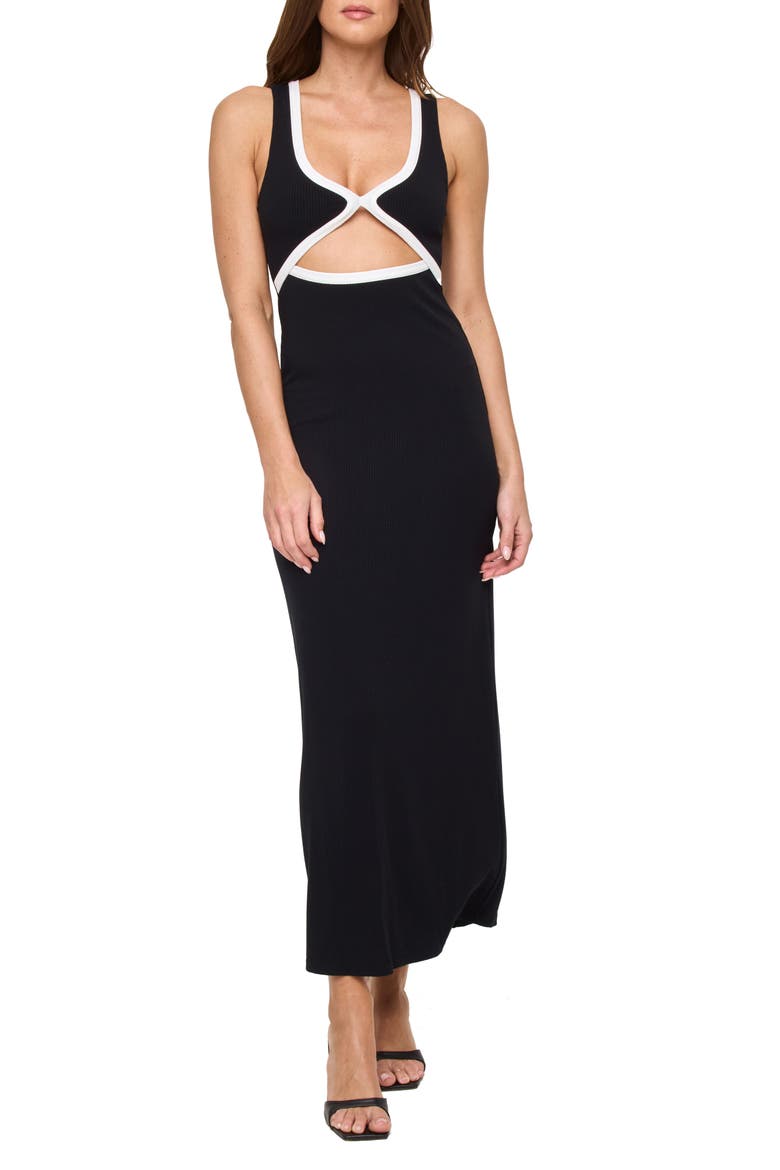 Steph Cutout Cover-Up Midi Dress, Main, color, BLACK/ CREAM