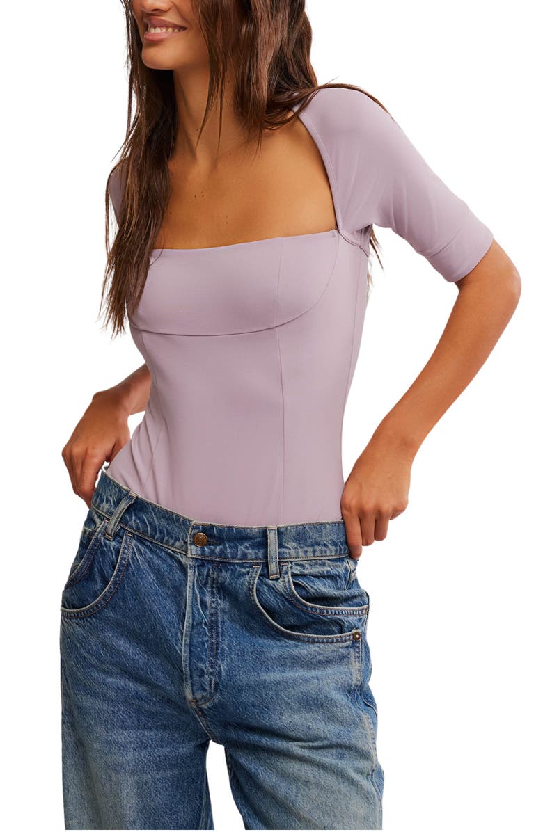 Free People Everly Square Neck Bodysuit, Main, color, Sea Fog