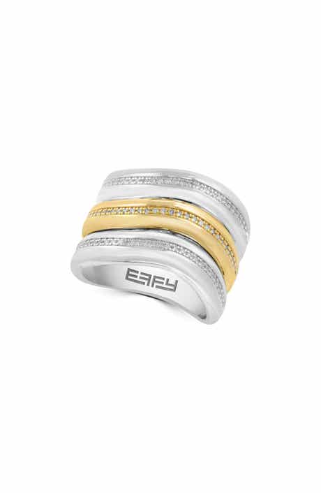 14K Gold Plated Sterling Silver Diamond Triple Band Ring