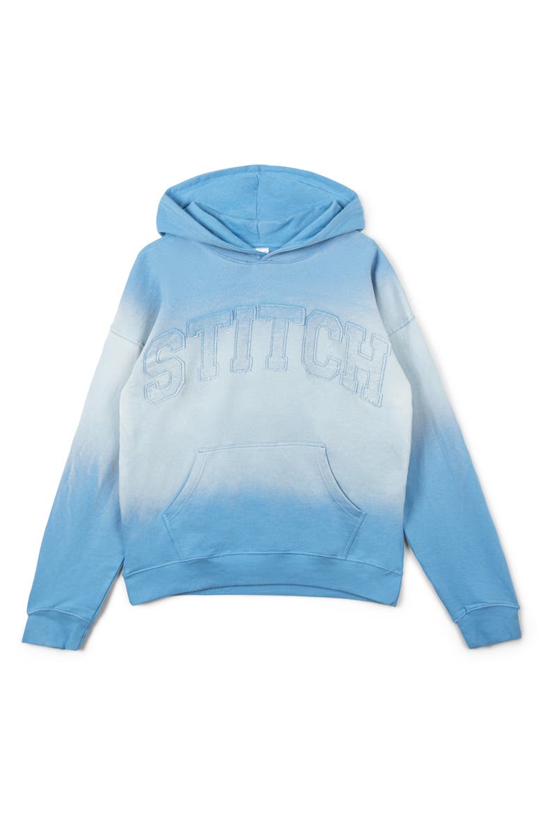 Lilo & Stitch French Terry Drop Shoulder Pullover Hoodie, Alternate, color, Ombre Blue Stitch