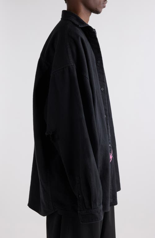 Balenciaga Layered Distressed Long Sleeve Graphic Shirt In Black