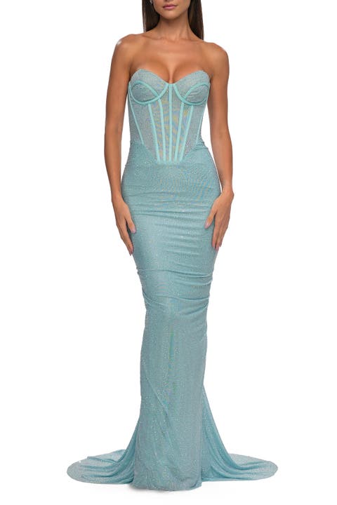 Corset Style Prom Dress with Rhinestone Fabric