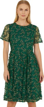 Yumi Embroidered Floral Skater Dress