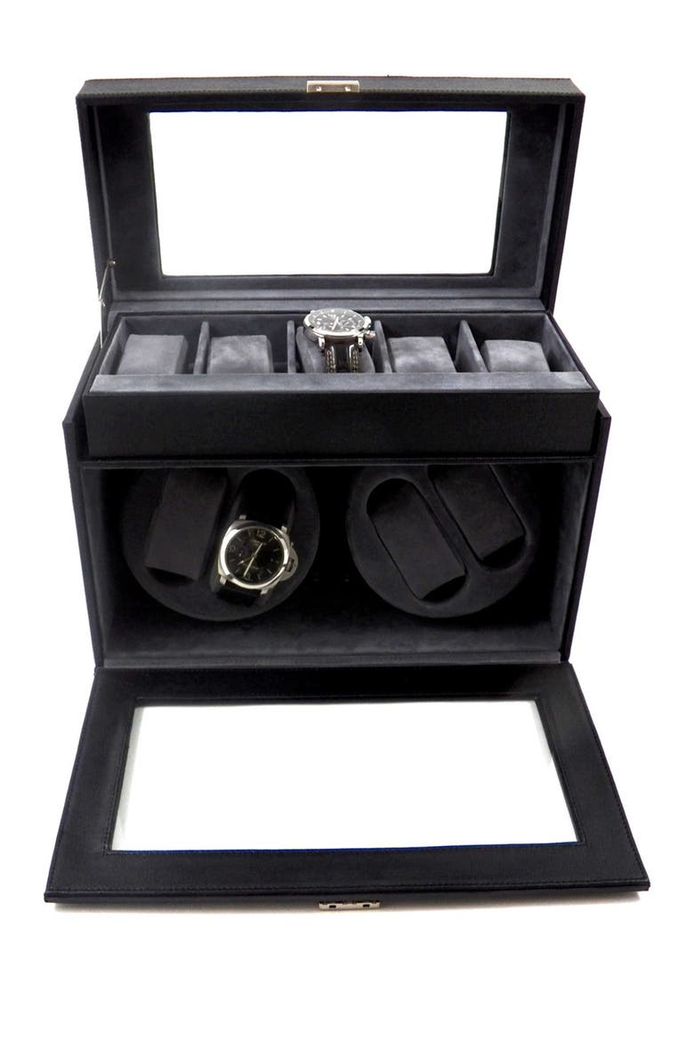 Black Automated Leather Watch Winder, Alternate, color, no color