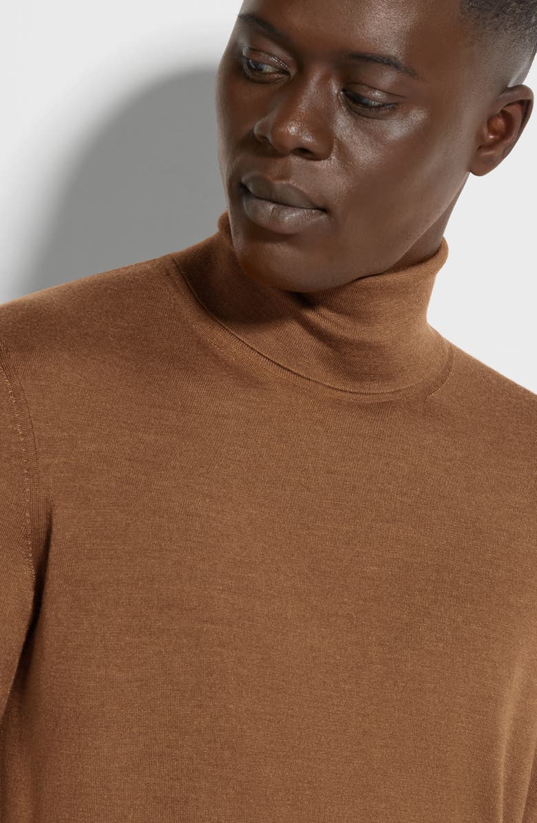 ZEGNA Cashseta Light Cashmere & Silk Turtleneck Sweater, Alternate, color, Dark Foliage