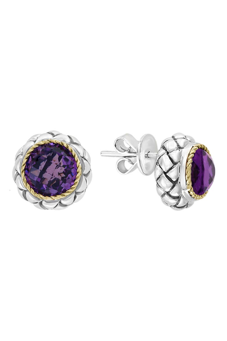 Sterling Silver & 18K Gold Amethyst Stud Earrings, Alternate, color, PURPLE