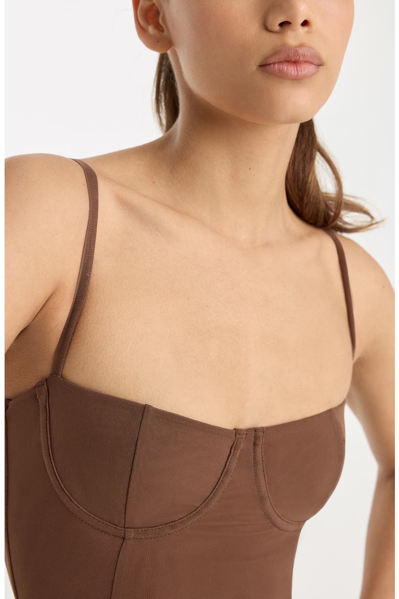 Corset Demi Mesh Bodysuit, Alternate, color, SADDLEWOOD
