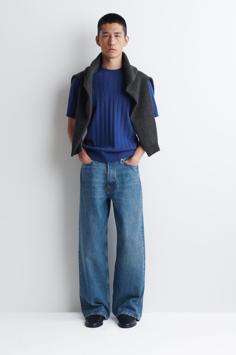 Ribbed Merino Wool-cotton T-shirt, Alternate, color, COBALT BLUE