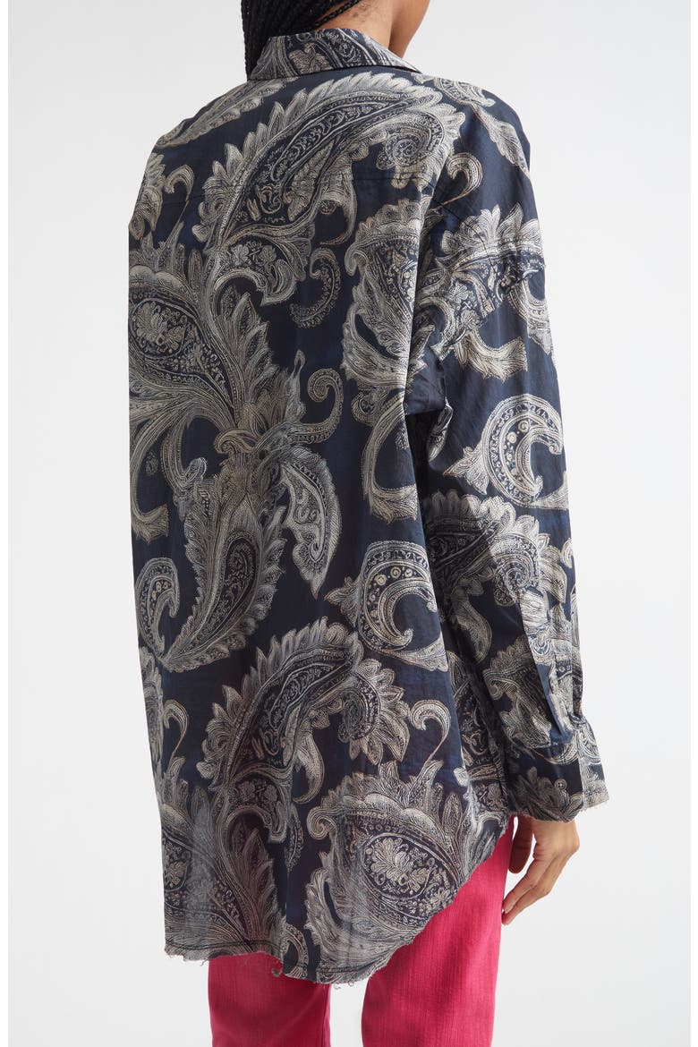 Shredded Seam Ruffle Paisley Print Button-Up Shirt, Alternate, color, BLACK PAISLEY MULTI PRINT