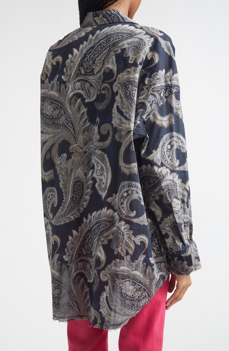 R13 Shredded Seam Ruffle Paisley Print Button-Up Shirt, Alternate, color, Black Paisley Multi Print