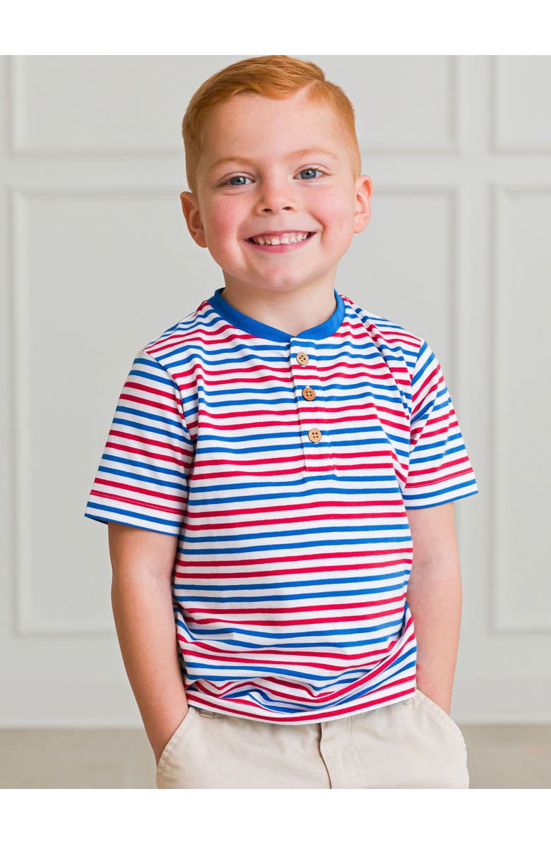 RuffleButts Boys Short Sleeve Knit Henley, Alternate, color, Red White & Blue Stripe