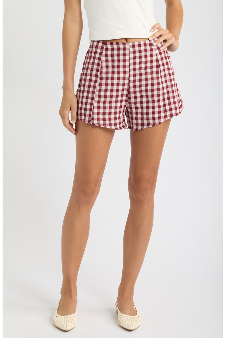 Landon Gingham High Rise Shorts, Main, color, BURGUNDY GINGHAM