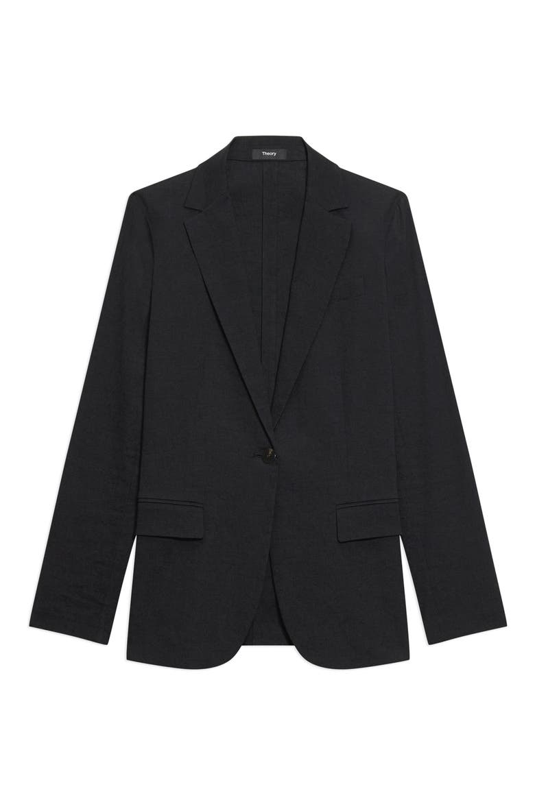 Linen Blend Staple Blazer, Alternate, color, BLACK