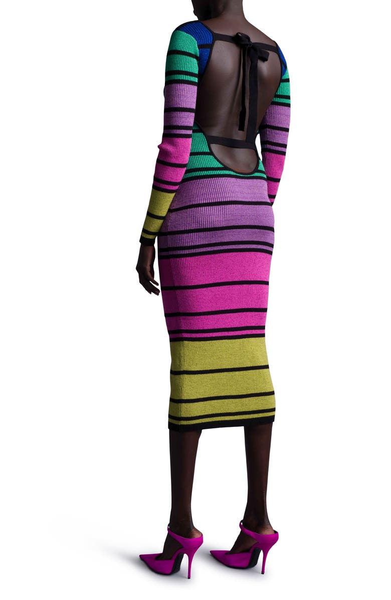 Le Superbe Chakra Stripe Back Cutout Long Sleeve Sweater Dress, Alternate, color, 