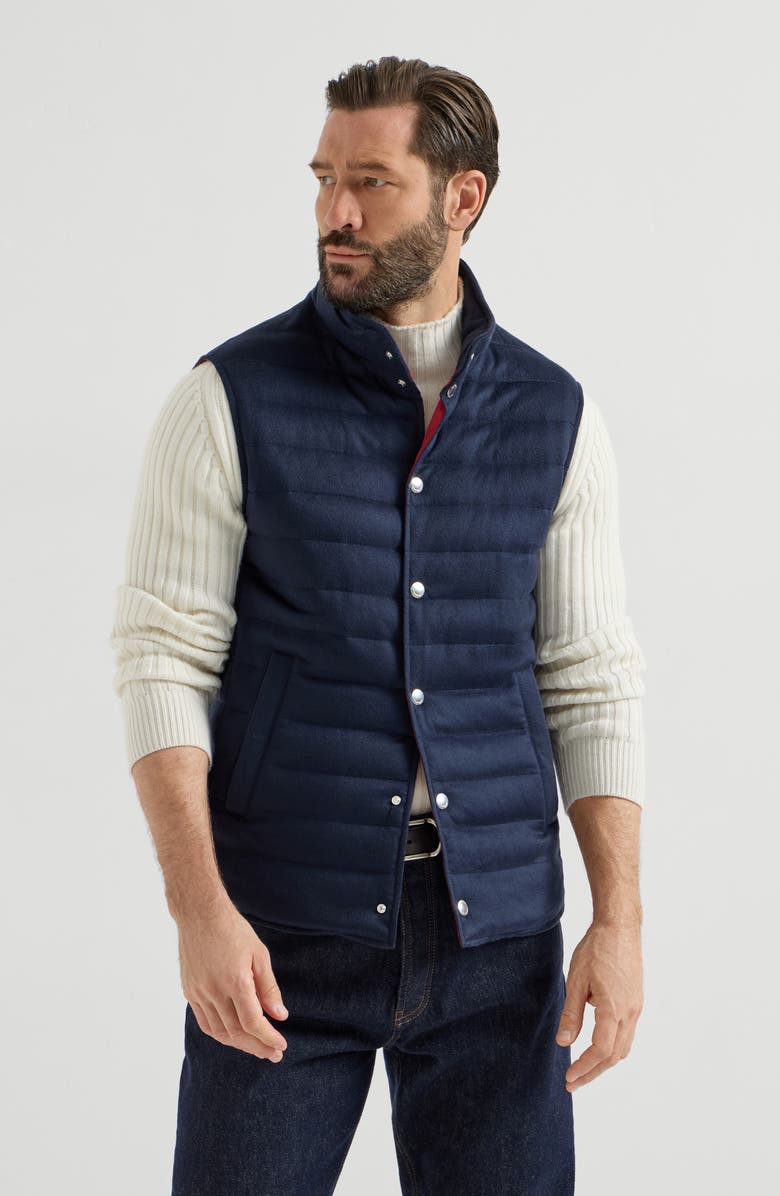Brunello Cucinelli Cashmere flannel down vest, Alternate, color, Blue