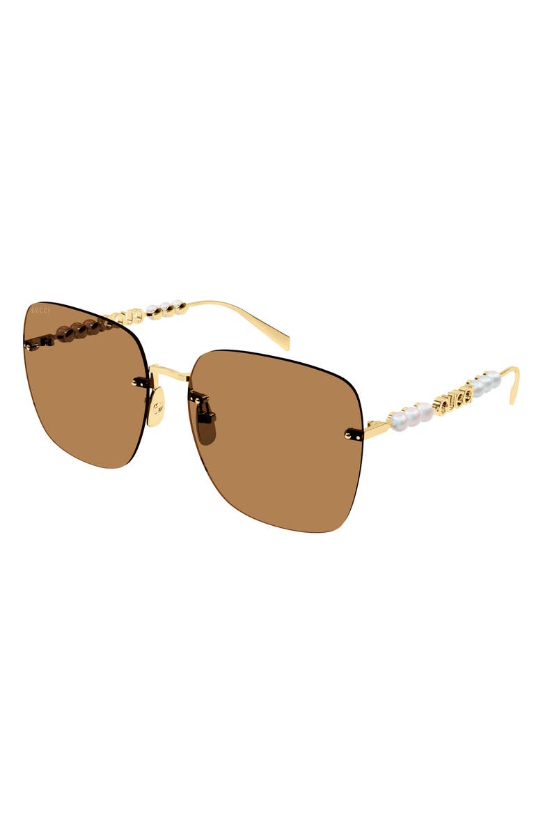 Gucci 63mm Oversized Rectangular Sunglasses, Alternate, color, Gold