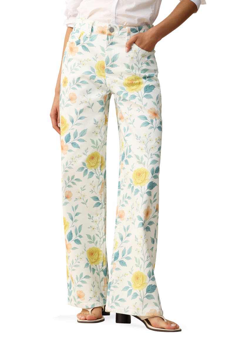 Flora Wide Leg Jeans, Main, color, WATERCOLOR BLOOM