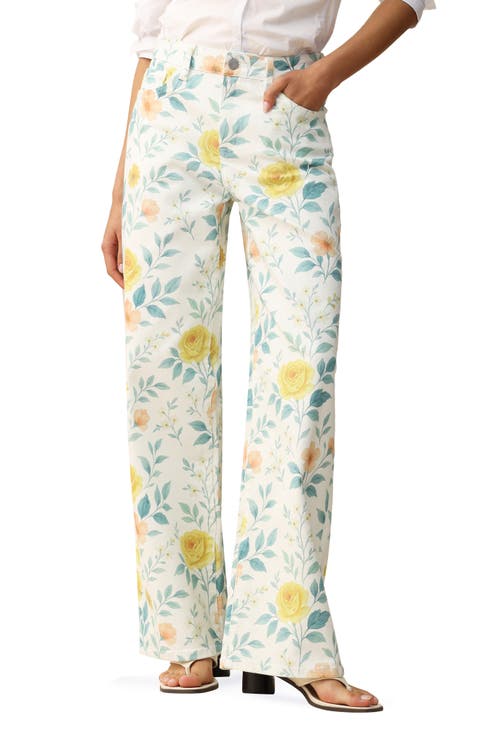 Flora Wide Leg Jeans (Watercolor Bloom)