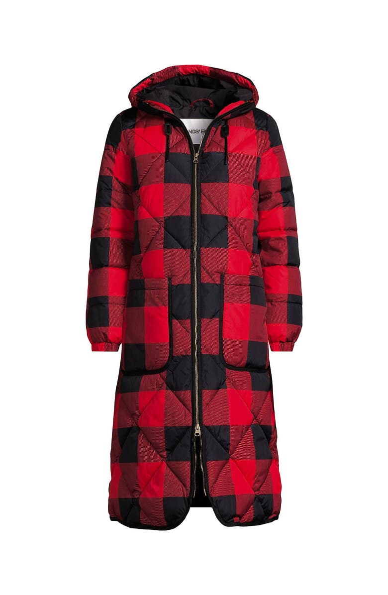 Lands' End Plus Size FeatherFree Insulated Diamond Quilted Maxi Coat, Alternate, color, Compass Red Check