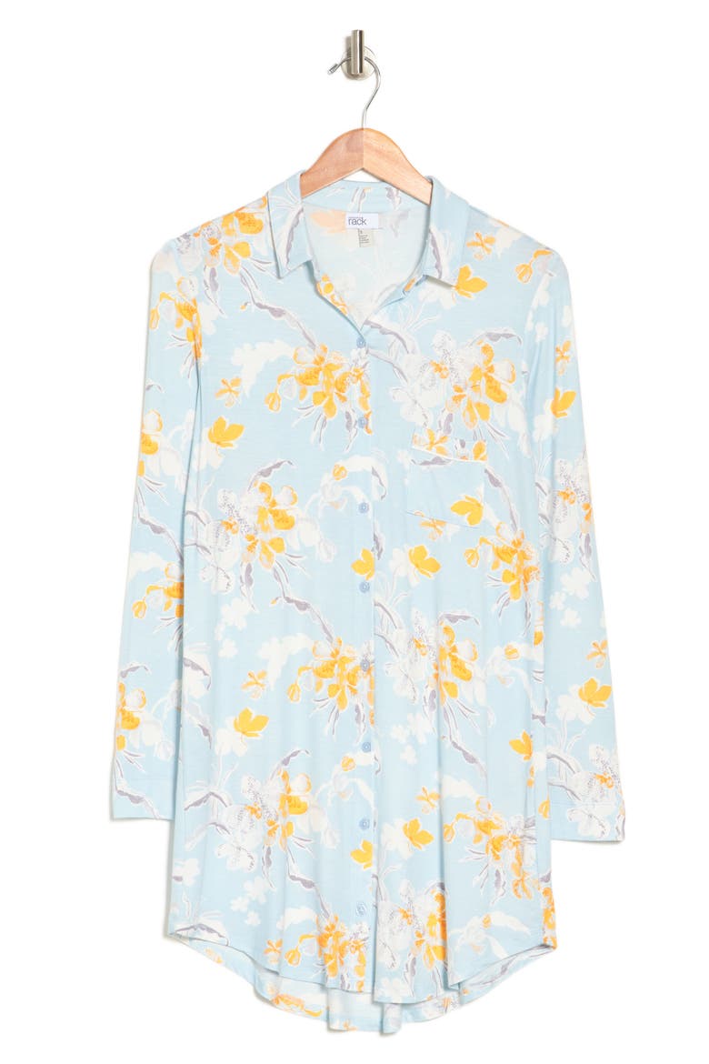 Tranquility Button Front Nightshirt, Alternate, color, BLUE FALLS OPEN FLORAL