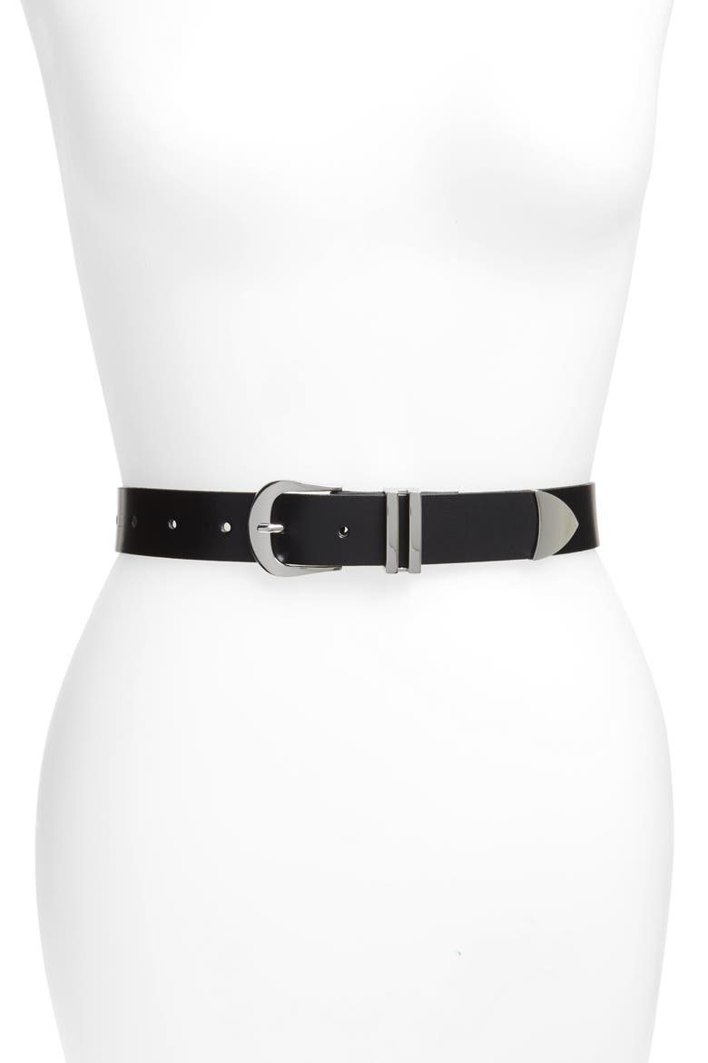 Leather Belt, Main, color, BLACK