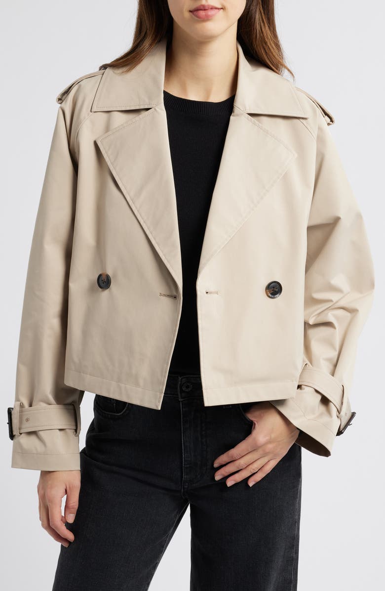 BCBG Max Azria Double Breasted Crop Trench Coat, Main, color, Sand