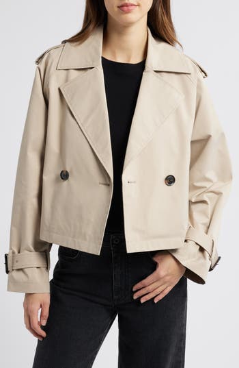 BCBG Max Azria Double Breasted Crop Trench Coat in Sand at Nordstrom Rack, Size Large