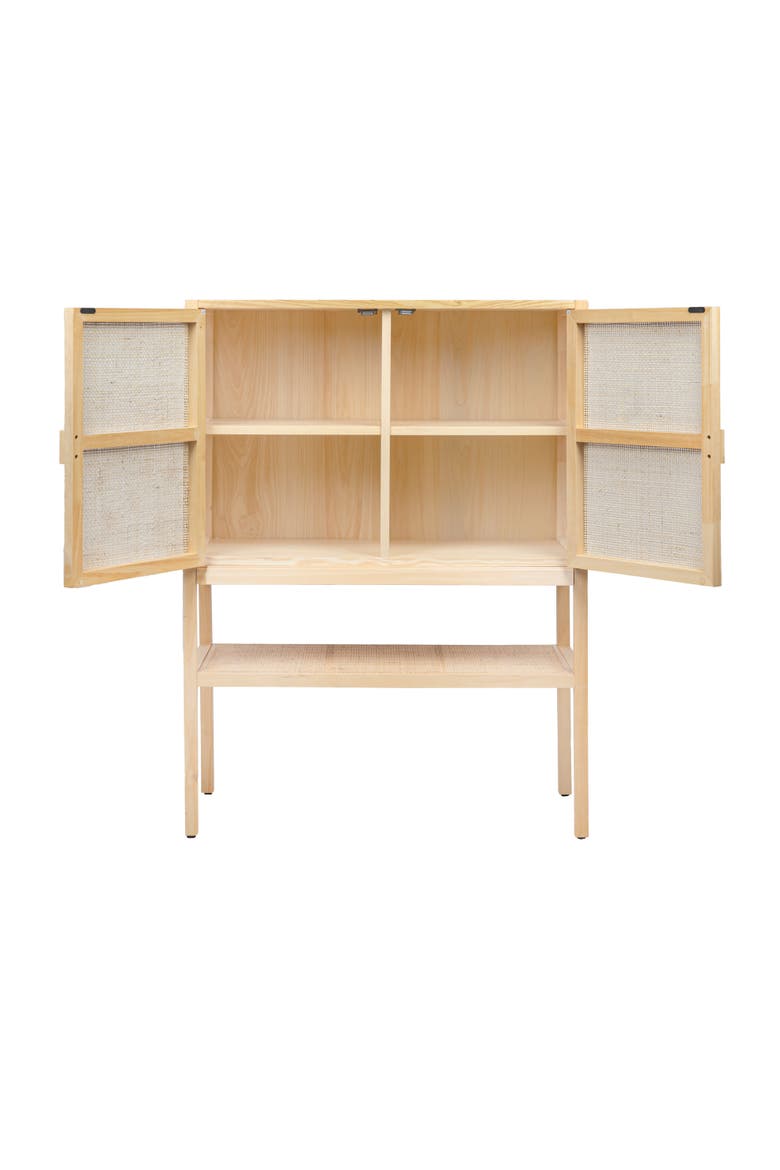 Woven Rattan And Wood Cabinet With 2 Doors, 1 Shelf, And 4 Interior Storage Compartments, Natural, Alternate, color, Natural