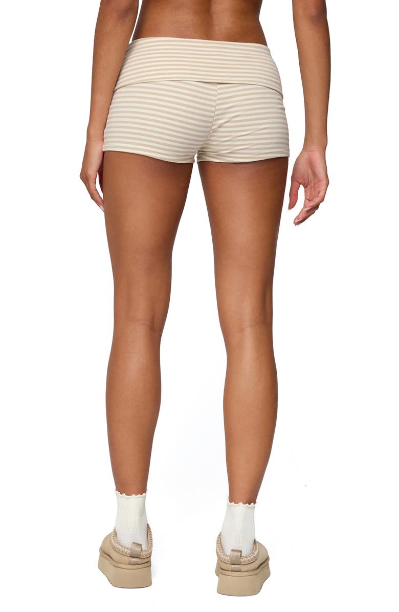 EDIKTED Kodi Stripe Foldover Microshorts, Alternate, color, Beige