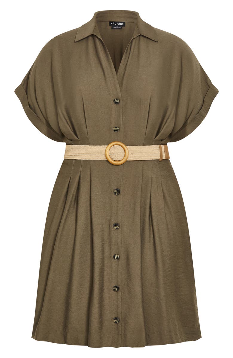 City Chic Jade Belted Shirtdress, Alternate, color, Khaki