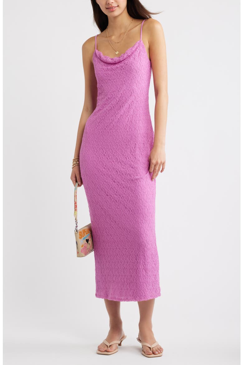 Lace Cowl Neck Maxi Dress, Main, color, PINK CROCUS