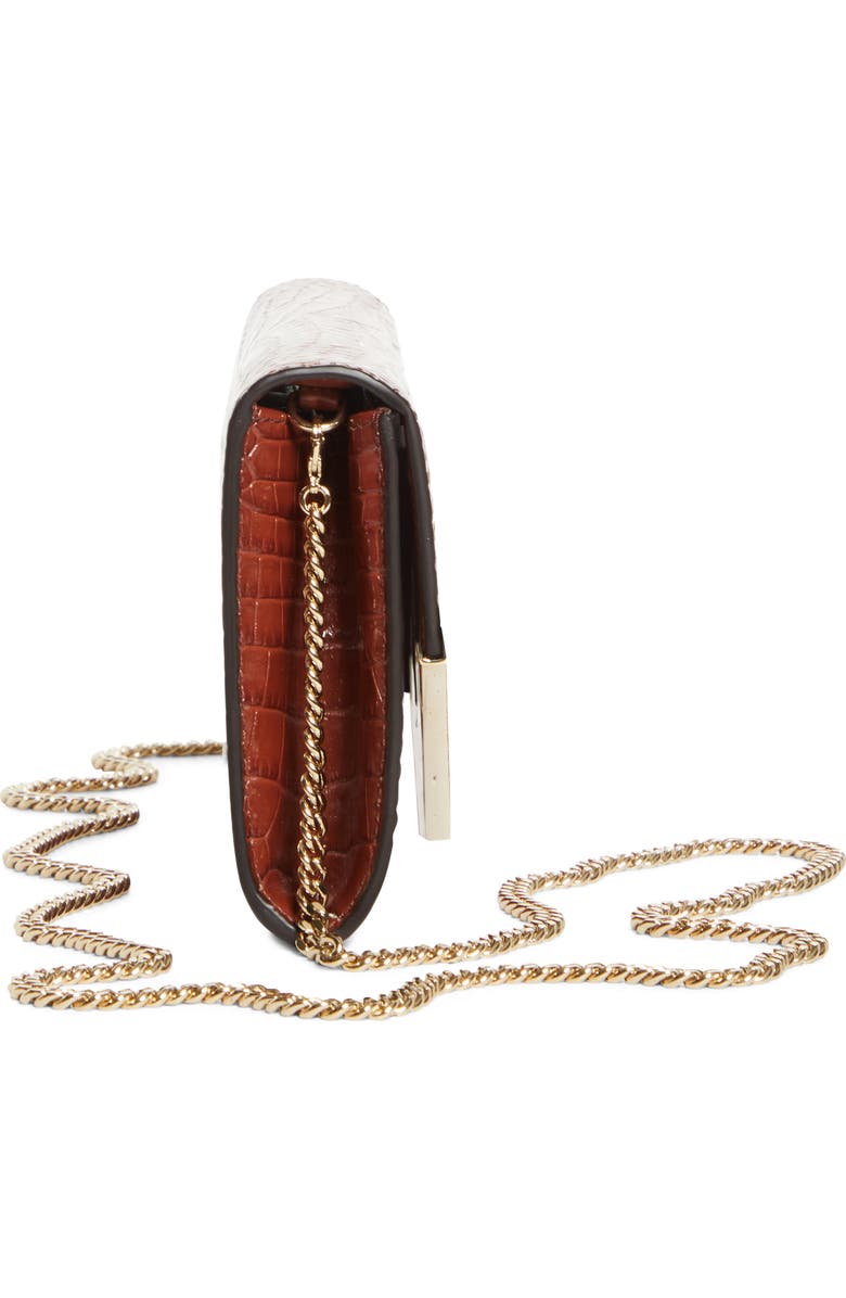 Jimmy Choo Emmie Croc Embossed Leather Clutch, Alternate, color, Cognac/ Light Gold