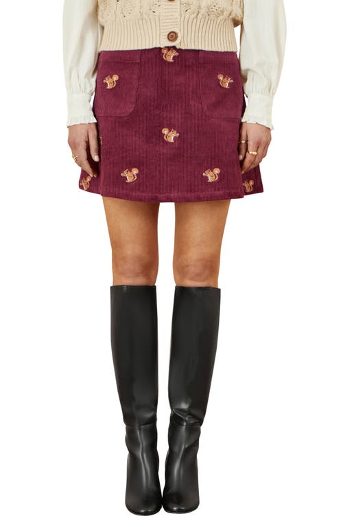 Yumi Corduroy Daisy Mini Skirt In Burgundy