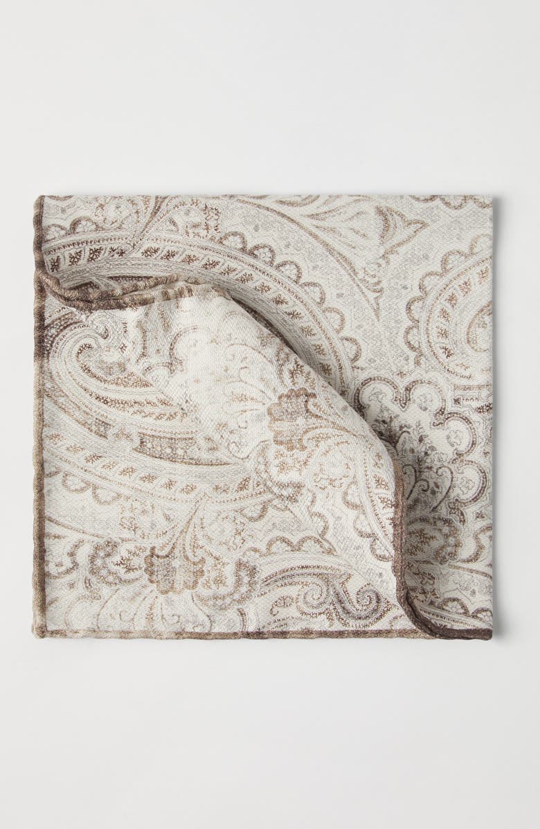 Brunello Cucinelli Double face silk pocket square, Alternate, color, Panama