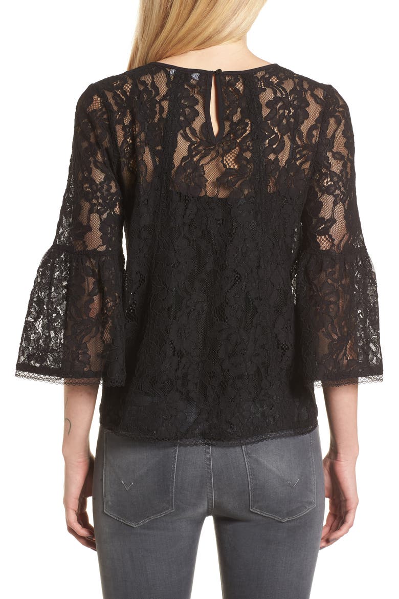 Bell Sleeve Lace Top, Alternate, color, BLACK