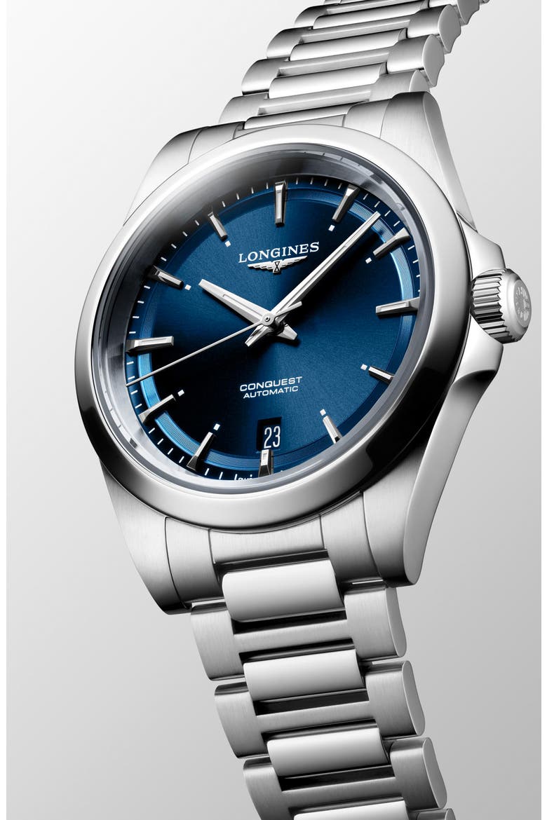 Conquest Automatic Bracelet Watch, 38mm, Alternate, color, BLUE