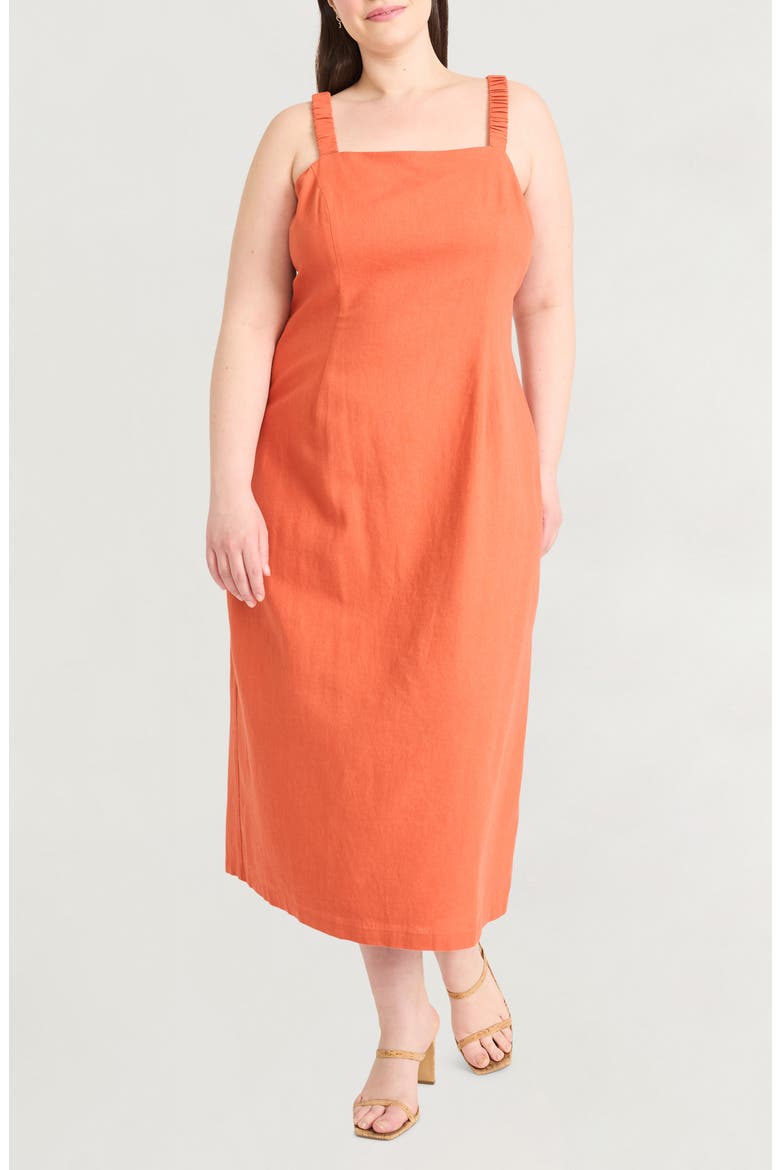 Linen Blend Midi Dress, Main, color, BRUSCHETTA
