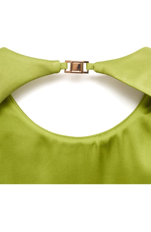 Mango Open Back Long Sleeve Satin Minidress In Green