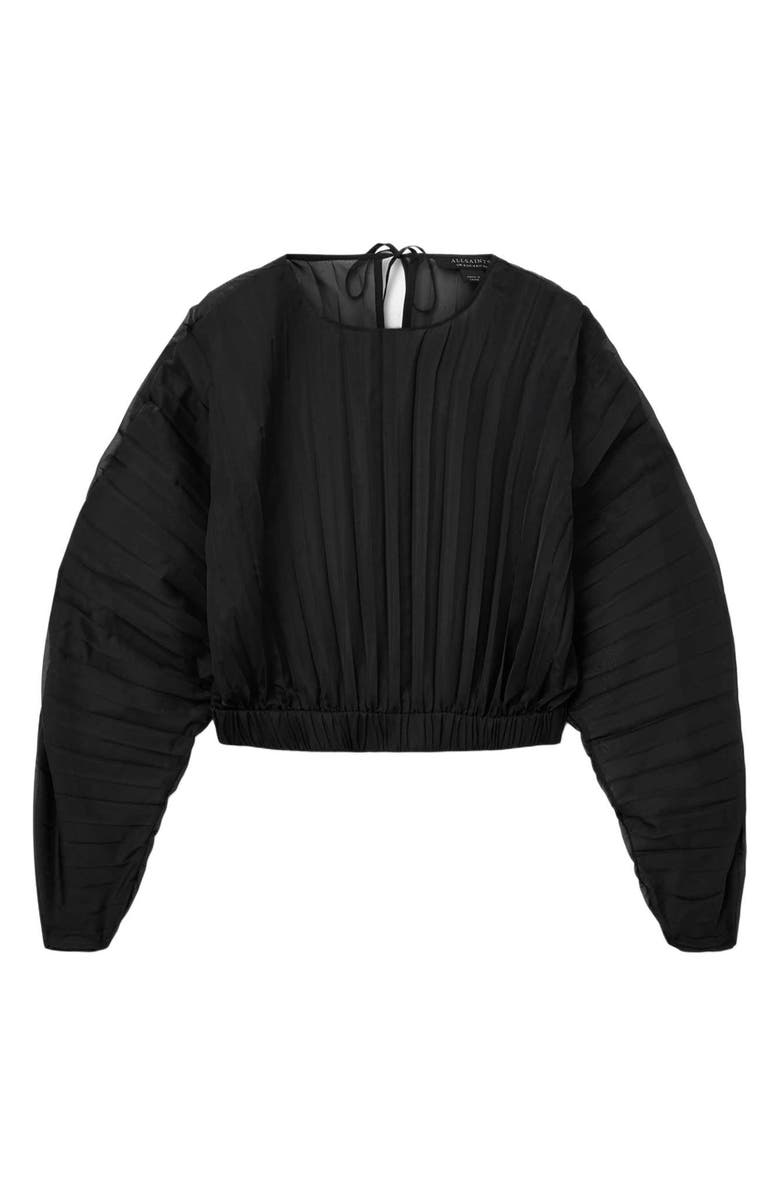AllSaints Micaela Sheer Pleat Crop Top, Alternate, color, Black