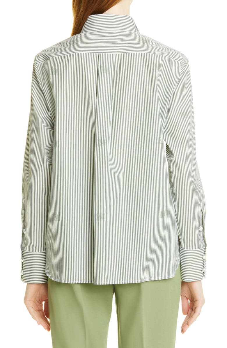 Max Mara Stripe Logo Cotton Button-Up Shirt, Alternate, color, 