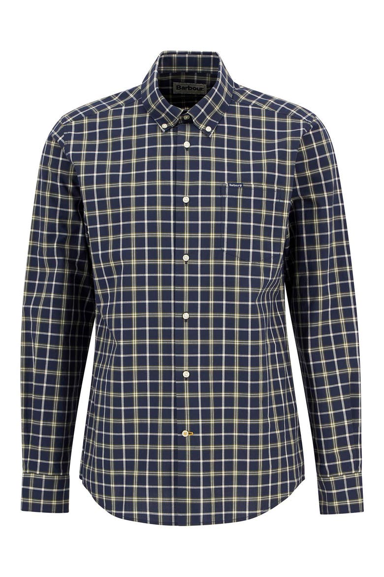 Bramham Tailored Fit Plaid Cotton Button-Down Shirt, Alternate, color, NAVY