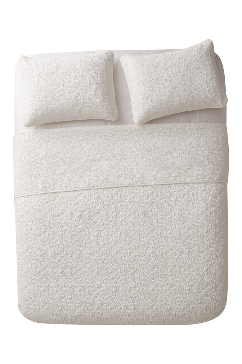 Caroline Embossed Floral Quilt Set, Alternate, color, WHITE