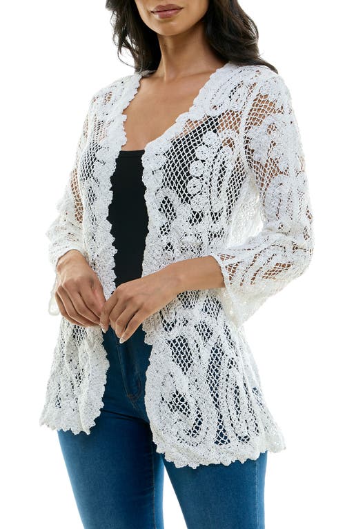 Nina Leonard Scalloped Lace Cardigan In White