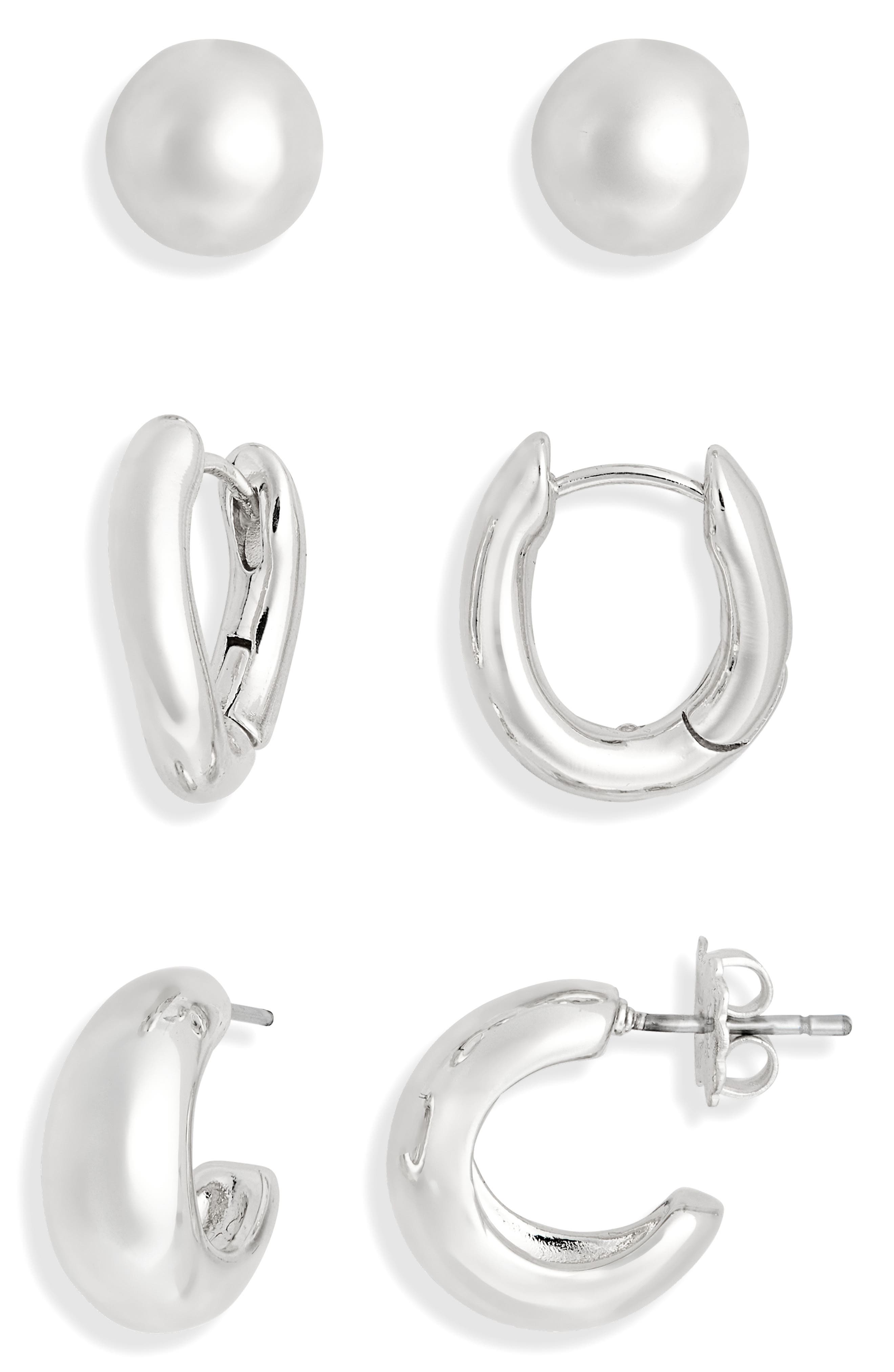 Demi Fine Set of 3 Stud & Huggie Hoop Earrings