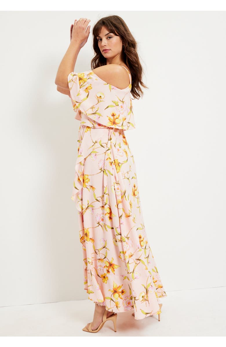 June + Vie Cold-Shoulder Faux-Wrap Maxi Dress, Alternate, color, Flower Field Burgundy