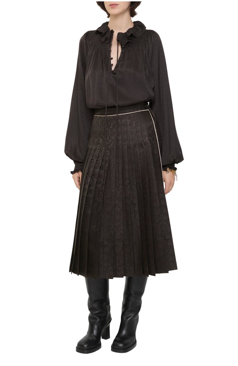 Burberry Sunflower Pleated Silk Skirt, Main, color, Hawk Brown