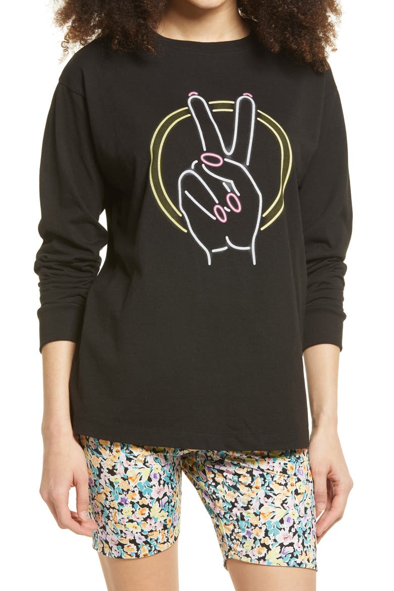 Women's The Time Is Now Graphic Long Sleeve Tee, Main, color, BLACK PEACE HAND