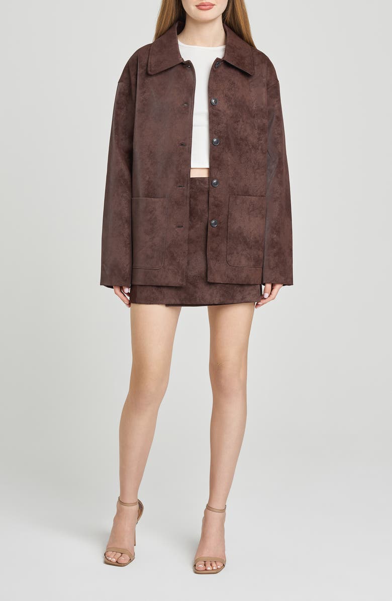 WAYF Freya Faux Suede Miniskirt, Alternate, color, Espresso