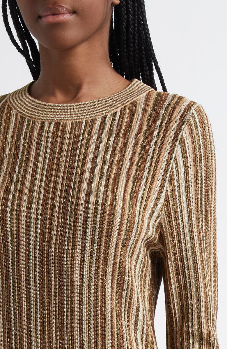 Veronica Beard Jane Metallic Stripe Long Sleeve Sweater Dress, Alternate, color, Gold Bronze